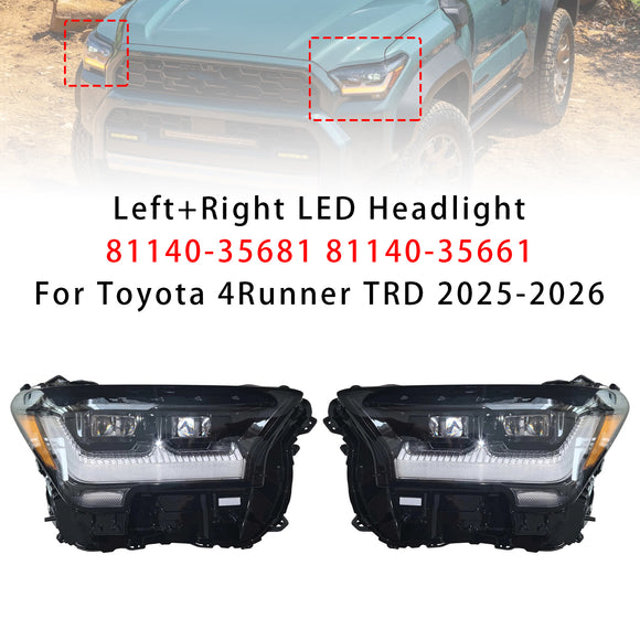 Left+Right LED Headlight 81140-35681 81140-35661 For Toyota 4Runner TRD 25-2026