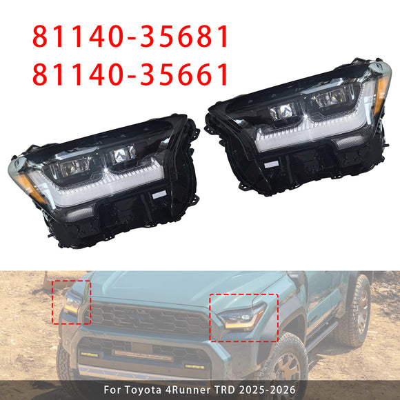 Left+Right LED Headlight 81140-35681 81140-35661 For Toyota 4Runner TRD 25-2026
