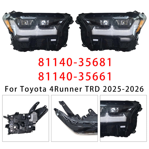 Left+Right LED Headlight 81140-35681 81140-35661 For Toyota 4Runner TRD 25-2026