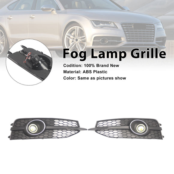 Black Front Bumper Fog Light Grille Cover Bezel Fit Audi A7 S7 S-Line 2012-2015