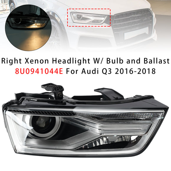 Right Xenon Headlight W/ Bulb and Ballast 8U0941044E For Audi Q3 2016-2018