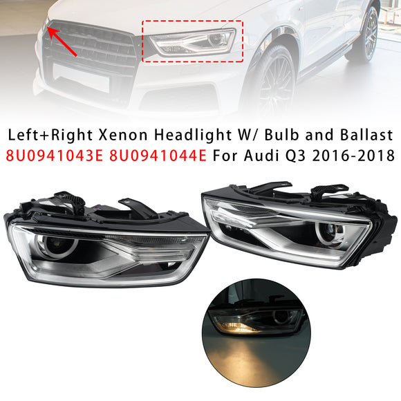 Left+Right Xenon Headlight W/ Bulb Ballast 8U0941043E 8U0941044E For Audi Q3
