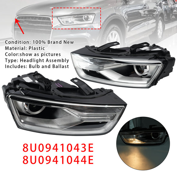 Left+Right Xenon Headlight W/ Bulb Ballast 8U0941043E 8U0941044E For Audi Q3