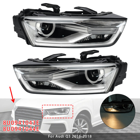 Left+Right Xenon Headlight W/ Bulb Ballast 8U0941043E 8U0941044E For Audi Q3