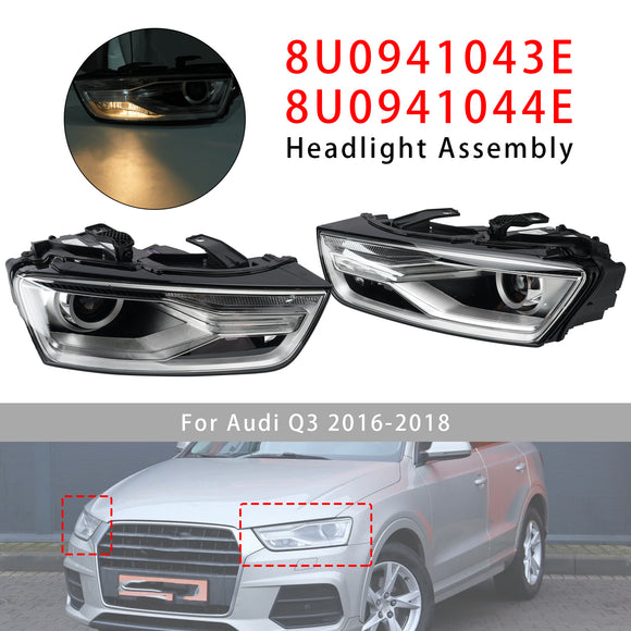 Left+Right Xenon Headlight W/ Bulb Ballast 8U0941043E 8U0941044E For Audi Q3