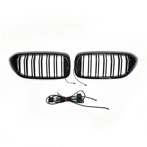 Doppelter Lamellen-Frontnierengrill, passend für BMW 5er G30 G31 2017–2020 mit LED