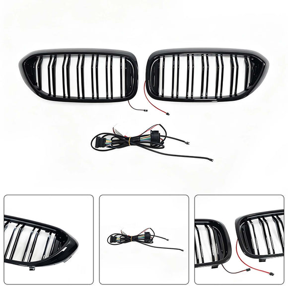 Doppelter Lamellen-Frontnierengrill, passend für BMW 5er G30 G31 2017–2020 mit LED