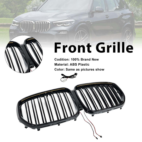 Niergrille met dubbele lamellen, zwart vooraan, geschikt voor BMW X5 G05 2019-2022 W/LED