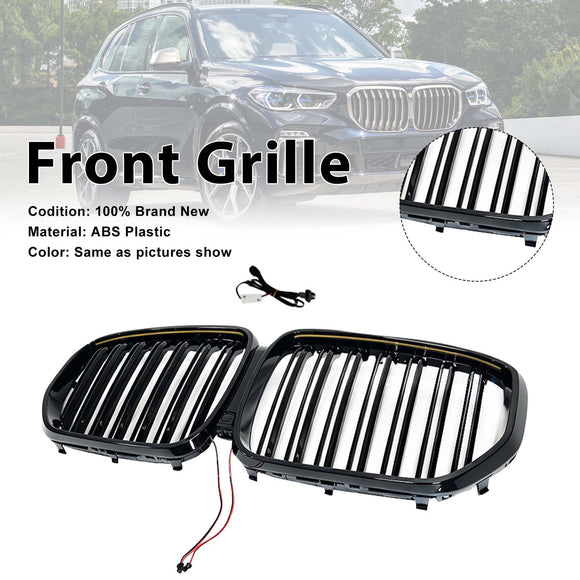 Niergrille met dubbele lamellen, zwart vooraan, geschikt voor BMW X5 G05 2019-2022 W/LED