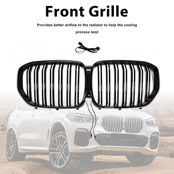 Niergrille met dubbele lamellen, zwart vooraan, geschikt voor BMW X5 G05 2019-2022 W/LED