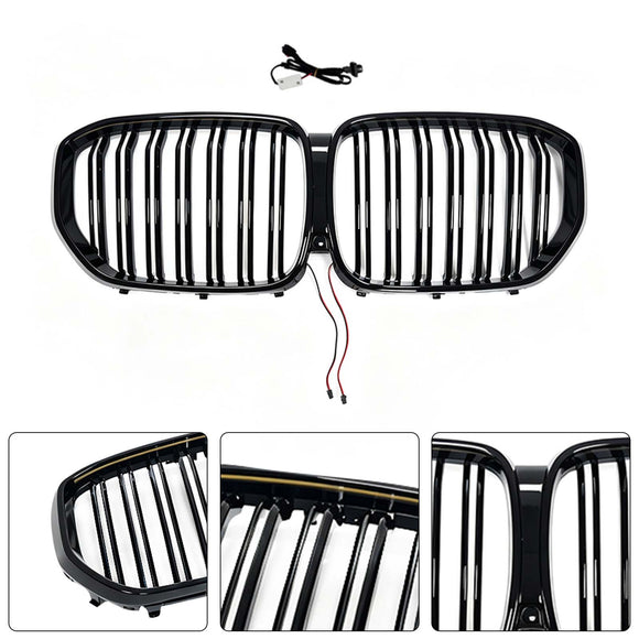 Niergrille met dubbele lamellen, zwart vooraan, geschikt voor BMW X5 G05 2019-2022 W/LED