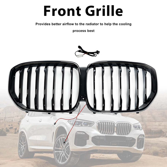 Einzelner Nierengrill vorne in glänzendem Schwarz, passend für BMW X5 G05 2019–2022, mit LED