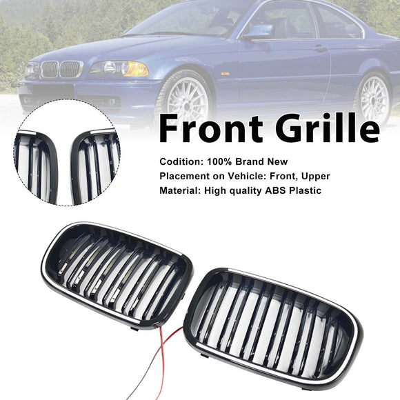 Rejilla de parachoques delantero negro brillante para BMW E46 de 2 puertas 1998-2001 con LED