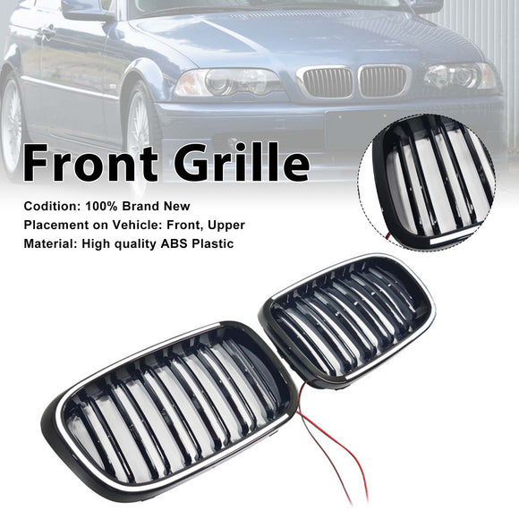 Rejilla de parachoques delantero negro brillante para BMW E46 de 2 puertas 1998-2001 con LED