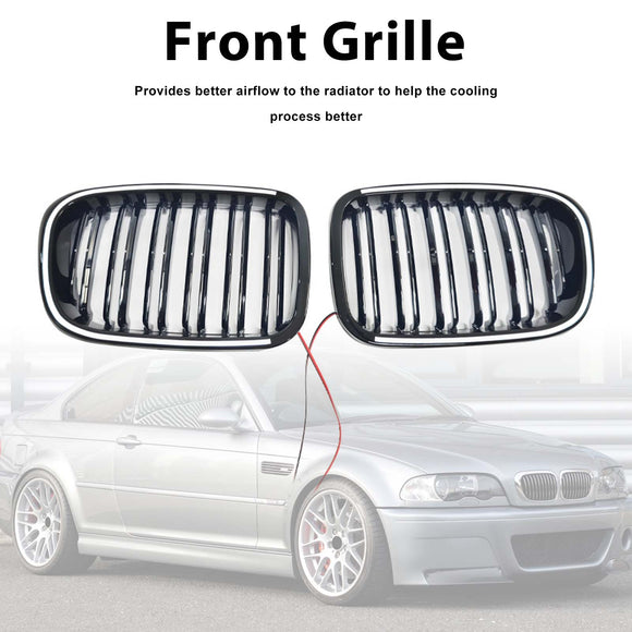Rejilla de parachoques delantero negro brillante para BMW E46 de 2 puertas 1998-2001 con LED