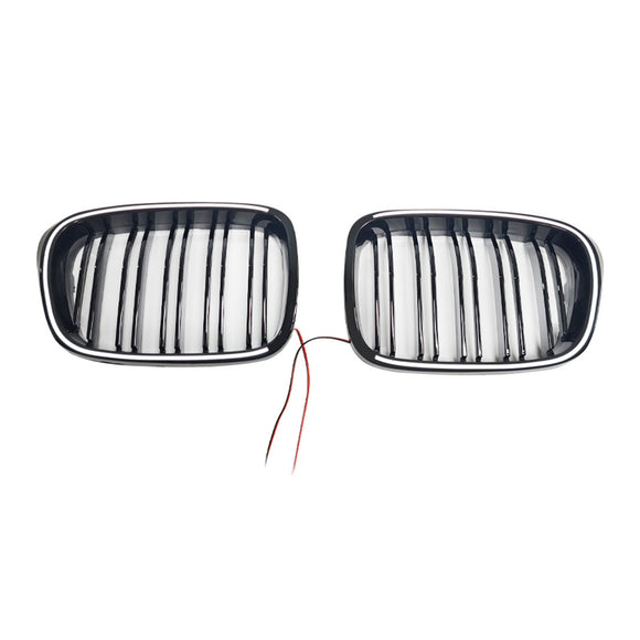 Glänzend schwarzer vorderer Nierengrill, passend für BMW 5er E39 1998–2003 mit LED