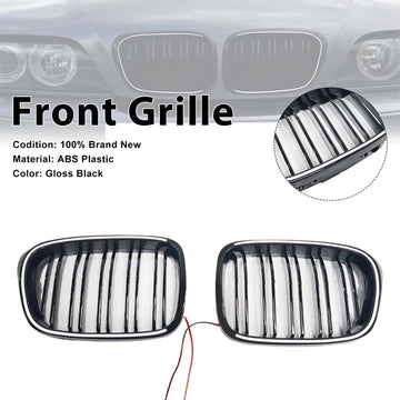 1995-2004 BMW 5 Series E39 Sedan / Touring Double Line Kidney LED Grill Front Bumper Black Grille - 0