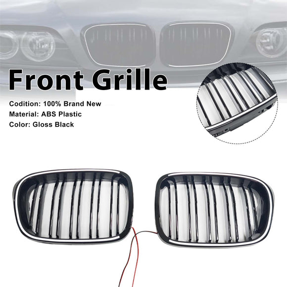 Glänzend schwarzer vorderer Nierengrill, passend für BMW 5er E39 1998–2003 mit LED
