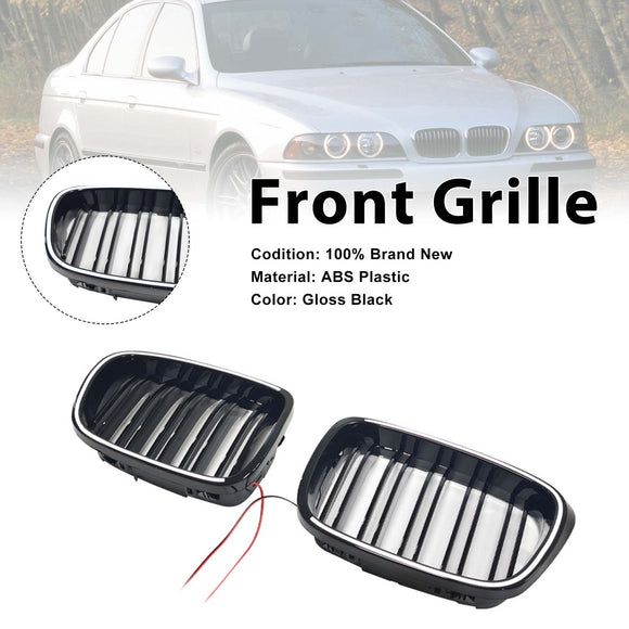 Glänzend schwarzer vorderer Nierengrill, passend für BMW 5er E39 1998–2003 mit LED