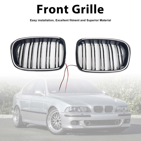 Glänzend schwarzer vorderer Nierengrill, passend für BMW 5er E39 1998–2003 mit LED