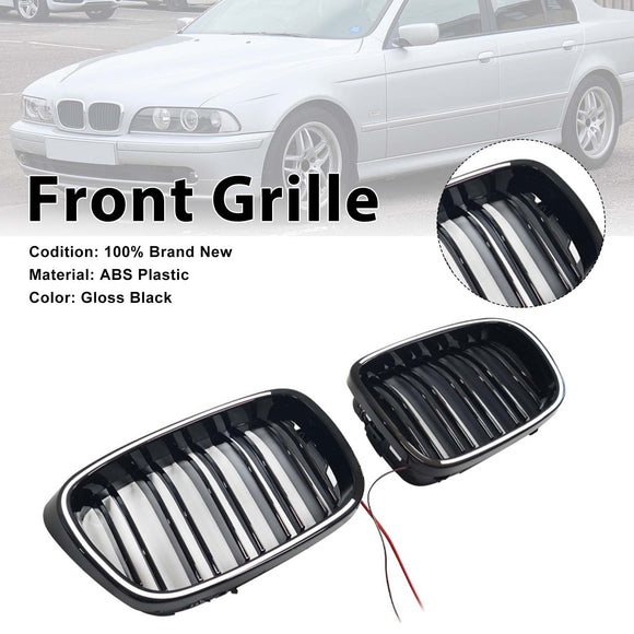 Glänzend schwarzer vorderer Nierengrill, passend für BMW 5er E39 1998–2003 mit LED