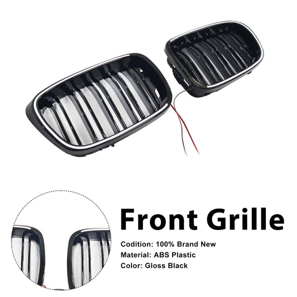 Glänzend schwarzer vorderer Nierengrill, passend für BMW 5er E39 1998–2003 mit LED