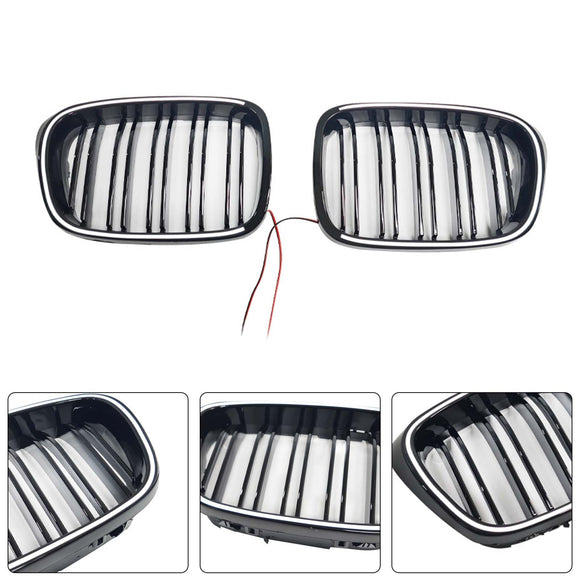 Glänzend schwarzer vorderer Nierengrill, passend für BMW 5er E39 1998–2003 mit LED
