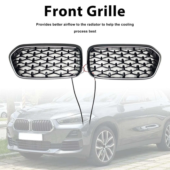 Grade preta da grade do pára-choque dianteiro para BMW X2 série F39 2018-2023 diamante