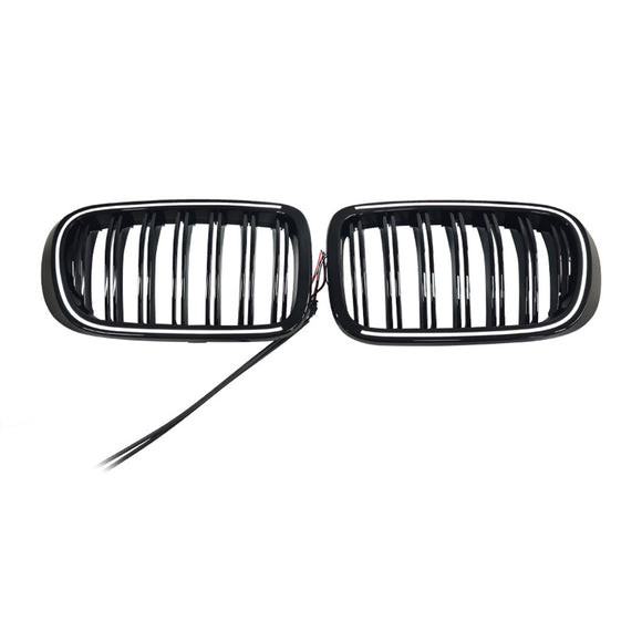 Rejilla tipo riñón para parachoques delantero, color negro brillante, compatible con BMW X3 X4 F25 F26 2014-2017 con LED
