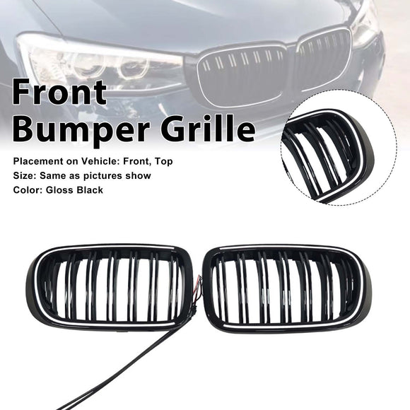 Rejilla tipo riñón para parachoques delantero, color negro brillante, compatible con BMW X3 X4 F25 F26 2014-2017 con LED