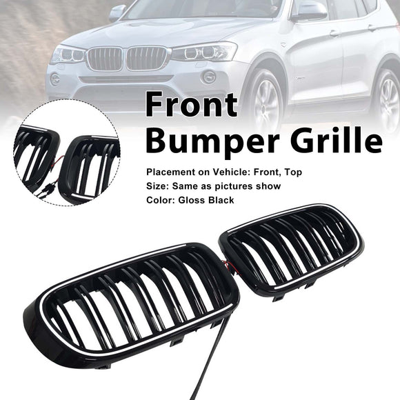 Rejilla tipo riñón para parachoques delantero, color negro brillante, compatible con BMW X3 X4 F25 F26 2014-2017 con LED
