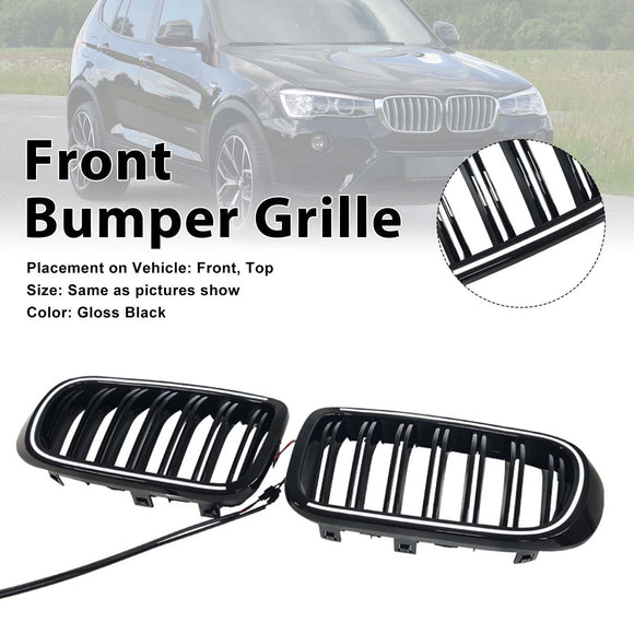 Rejilla tipo riñón para parachoques delantero, color negro brillante, compatible con BMW X3 X4 F25 F26 2014-2017 con LED