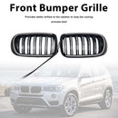 Rejilla tipo riñón para parachoques delantero, color negro brillante, compatible con BMW X3 X4 F25 F26 2014-2017 con LED-5