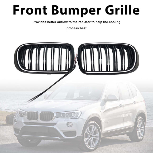 Rejilla tipo riñón para parachoques delantero, color negro brillante, compatible con BMW X3 X4 F25 F26 2014-2017 con LED