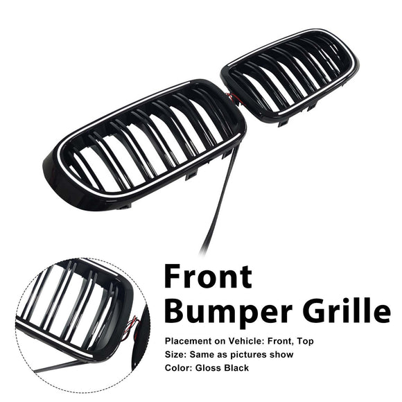 Rejilla tipo riñón para parachoques delantero, color negro brillante, compatible con BMW X3 X4 F25 F26 2014-2017 con LED