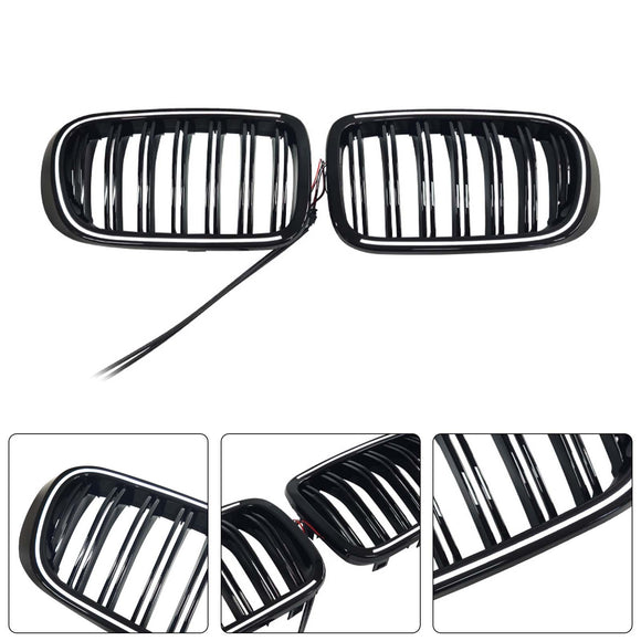 Rejilla tipo riñón para parachoques delantero, color negro brillante, compatible con BMW X3 X4 F25 F26 2014-2017 con LED