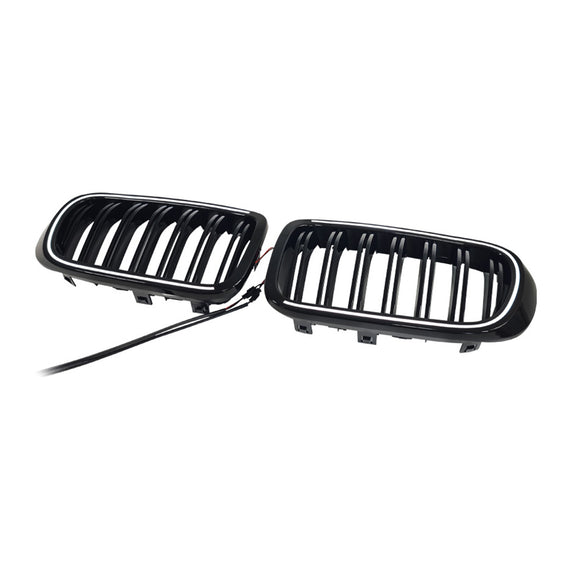 Rejilla tipo riñón para parachoques delantero, color negro brillante, compatible con BMW X3 X4 F25 F26 2014-2017 con LED