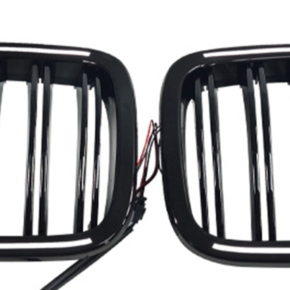 Rejilla tipo riñón para parachoques delantero, color negro brillante, compatible con BMW X3 X4 F25 F26 2014-2017 con LED