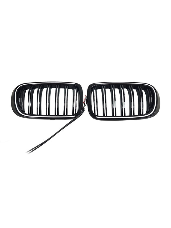 Rejilla tipo riñón para parachoques delantero, color negro brillante, compatible con BMW X3 X4 F25 F26 2014-2017 con LED