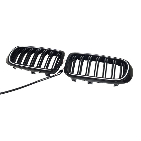 Rejilla tipo riñón para parachoques delantero, color negro brillante, compatible con BMW X3 X4 F25 F26 2014-2017 con LED