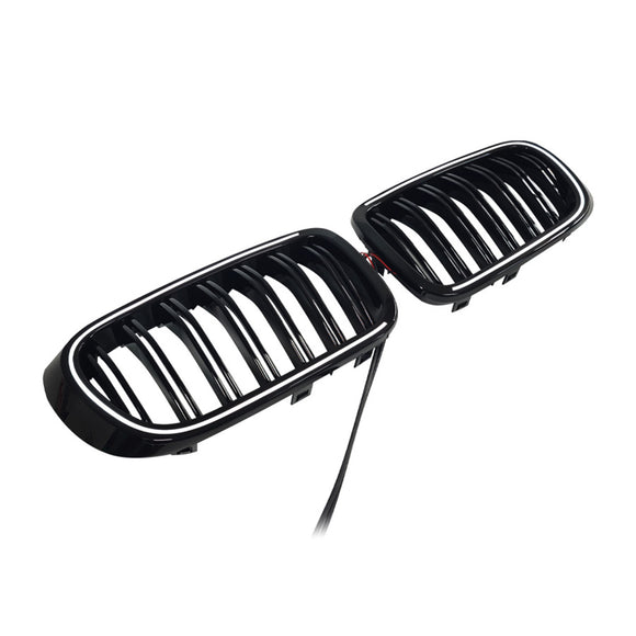 Rejilla tipo riñón para parachoques delantero, color negro brillante, compatible con BMW X3 X4 F25 F26 2014-2017 con LED