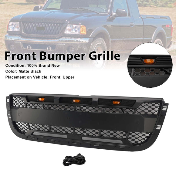 Ford Ranger 2001–2003 Frontgrill, Raptor-Stil, obere Stoßstange, schwarzer Wabengrill mit LED