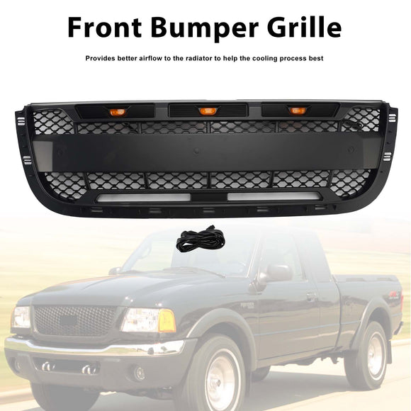 Ford Ranger 2001–2003 Frontgrill, Raptor-Stil, obere Stoßstange, schwarzer Wabengrill mit LED