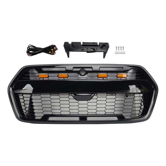 2019–2026 Ford Transit MK8 Raptor Style Kühlergrill, glänzend schwarz, Frontstoßstangen-Ersatzgrill mit LED-Licht