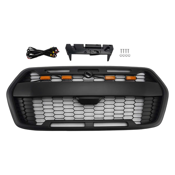 Ford Transit MK8 Raptor Style Kühlergrill 2019–2026 Ersatz für Frontstoßstange, mattschwarzer Grill mit LED