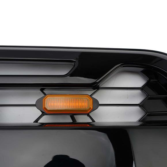 2019–2026 Ford Transit MK8 Raptor Style Kühlergrill, glänzend schwarz, Frontstoßstangen-Ersatzgrill mit LED-Licht