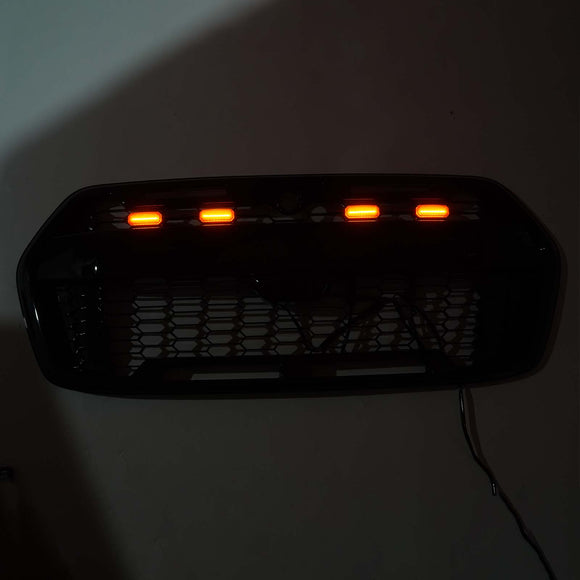 2019–2026 Ford Transit MK8 Raptor Style Kühlergrill, glänzend schwarz, Frontstoßstangen-Ersatzgrill mit LED-Licht