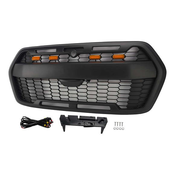 Ford Transit MK8 Raptor Style Kühlergrill 2019–2026 Ersatz für Frontstoßstange, mattschwarzer Grill mit LED