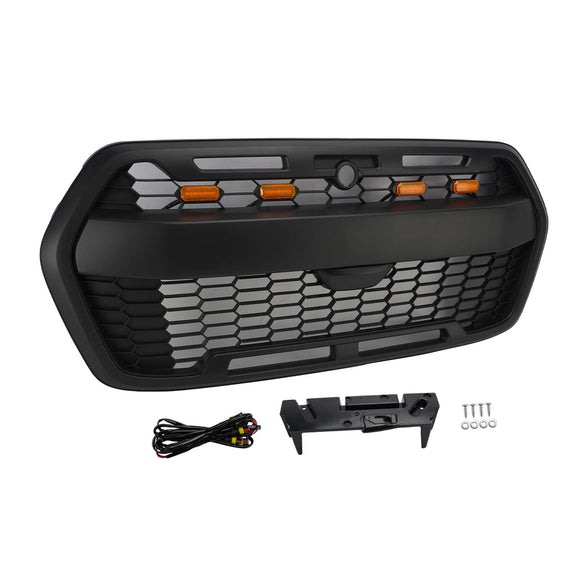 Ford Transit MK8 Raptor Style Kühlergrill 2019–2026 Ersatz für Frontstoßstange, mattschwarzer Grill mit LED