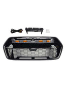 2019–2026 Ford Transit MK8 Raptor Style Kühlergrill, glänzend schwarz, Frontstoßstangen-Ersatzgrill mit LED-Licht-12